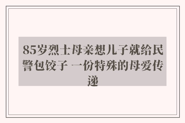 85岁烈士母亲想儿子就给民警包饺子 一份特殊的母爱传递