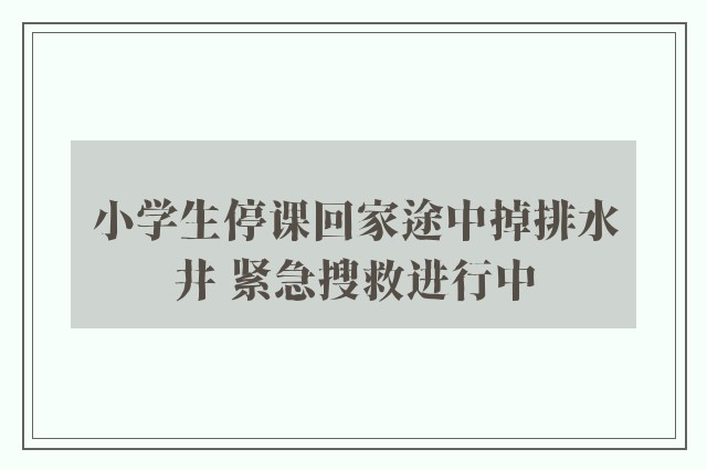 小学生停课回家途中掉排水井 紧急搜救进行中