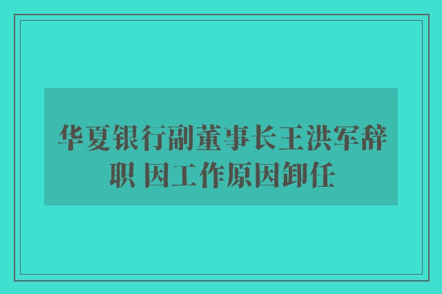 华夏银行副董事长王洪军辞职 因工作原因卸任